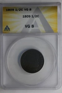 1809 .005 ANACS VG 8  1/2C 1700s COLONIAL COINS - Picture 1 of 2