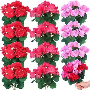 12 Pcs 10.2 Inch Artificial Geranium Flowers Silk Geraniums for Outdoors Faux... - Picture 1 of 6