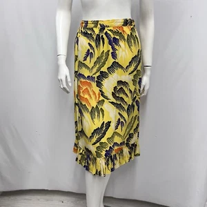 Vintage Emanuel Ungaro Parallele Skirt Ruffled Bottom Yellow Purple Navy 8 Fit 6 - Picture 1 of 7