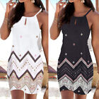 Ladies Summer Beach Boho Dresses Hollow Halter Neck Holiday Mini Dress Size 8-16