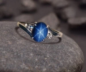 Anillo Vintage 6 Rayos Estrella Lindy Zafiro Azul Regalo Cumpleaños Para Niñas Plata 925 - Imagen 1 de 3