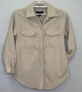 Rachel Zoe Shacket Jacket Womens Size Medium Tan Fuzzy Button Front Collared NEW - Picture 1 of 8