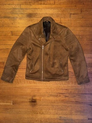 Zara Faux Suede Brown Motorcycle Zip Up Jacket Size Large - Image 1 of 4