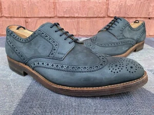 Heinrich Dinkelacker Dark Blue Suede Brogue Dress Oxford Shoes Sz UK 8.5 US 9.5. - Picture 1 of 12