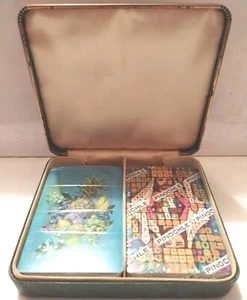 VTG PLAYING CARDS IN GREEN HARD CASE - 2 DECKS PINOCHLE & POKER Sealed Decks NOS - Picture 1 of 11