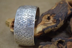 Navajo made Wide Sterling Silver Cuff Bracelet - Picture 1 of 3
