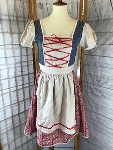 Womens Traditional Handmade Blue White Red Ribbon Front Oktoberfest Dirndl Dress - Picture 1 of 12