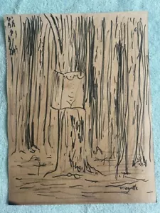 RENÈ MAGRITTE drawing AND painting on old paper signed stamped vintage - Picture 1 of 2