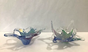 Pair Italy Decor Multi-Color Swirl Murano Handcrafted Art Glass Bowl w/Label - Picture 1 of 10