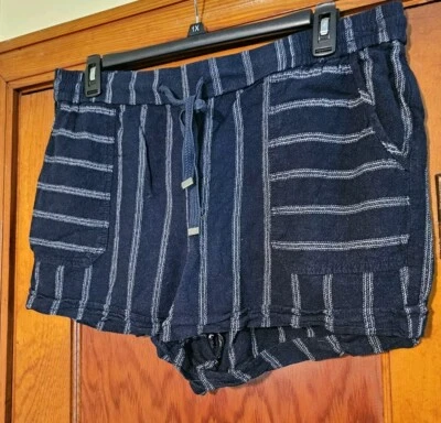 Pantalones Cortos Style & Co Lino Cordón Talla XL Azul Rayas Foto 1 de 4