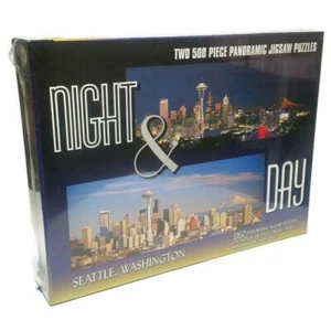 "NIGHT & DAY Seattle Washington"" Dos rompecabezas panorámicos de 500 piezas de TDC - Imagen 1 de 5