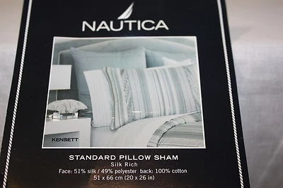Nautica Kensett grey silver stripes silk cotton standard STD Bed Pillow sham new - Image 1 of 4