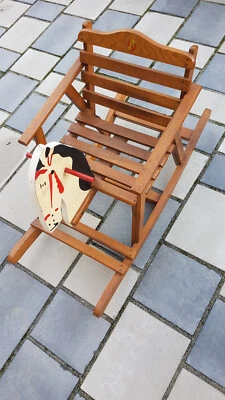 Chaise-Cheval à bascule - jouet ancien en bois - Photo 1/4