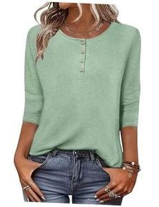 3/4 Length Sleeve Women Tops Crew Neck Blouses Dressy Casual Summer T Shirts - Picture 1 of 6