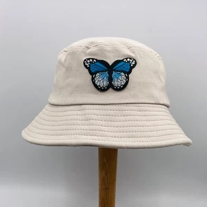 Bucket Hat Blue Butterfly Off White Adult Teen OS Cotton Summer Sun Fish Hiking - Picture 1 of 7