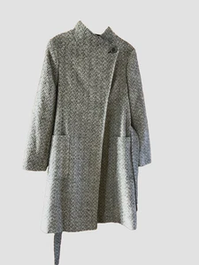 Size16 winter coat Bonmache wool blend black+white 2 large front pockets lined - Picture 1 of 7