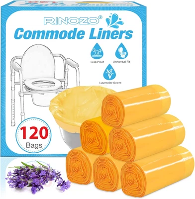 RINOZO Lavender Scented Commode Liners - 120 Pack Disposable Waste Bags for Adults