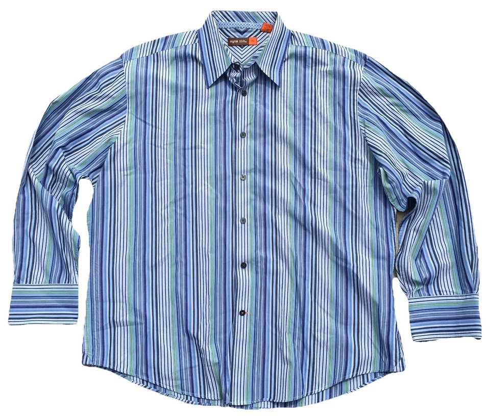 Camisa NYNE Para Hombres XL Abotonada Manga Larga Puños Abatibles Negocios Camisa de Vestir a Rayas Foto 1 de 4