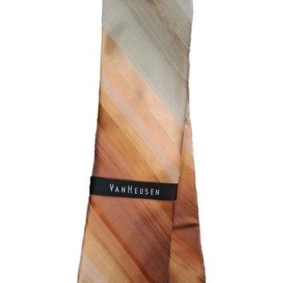 范海森 100% 真丝男式领带 ~ 橙色瓜 ~ 条纹 ~ 全新 MSRP:40 美元 — 第 1/4 张图片