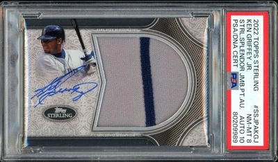2022 Topps Sterling Ken Griffey Jr. Splendor Jumbo Patch Auto /5 PSA 8 Auto 10 - Imagem 1 de 2