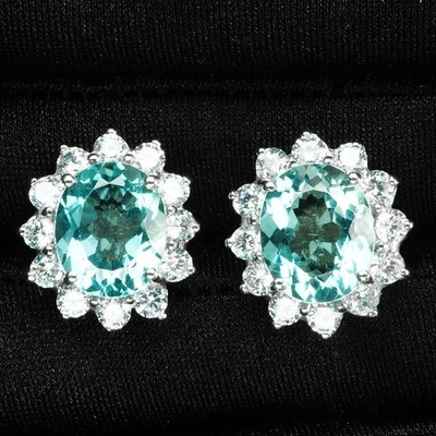 Pristine Sea Blue Aquamarine 7.90Ct 925 Sterling Silver Earrings Black Friday - Image 1 of 4