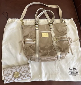 Coach Gold Poppy Sateen J1169- F13843 Shoulder Bag and Wallet - Picture 1 of 10