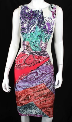 Vestido justo ETRO multicolorido estampa paisley mistura de algodão sarja painéis 44 - Imagem 1 de 4