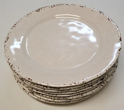 Lote de pratos de salada 8 IL Mulino crackle melamina 9" creme e borda marrom PLS LER - Imagem 1 de 4