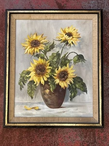 Vintage Öl auf Leinwand Impressionist Blumen Sonnenblume Original Gemälde signiert - Bild 1 von 10