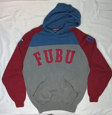 FUBU JEANS CO. MENS XL SWEATER HOODIE GRAY 100% ACRYLIC HEAVYWEIGHT PULLOVER - Image 1 of 4