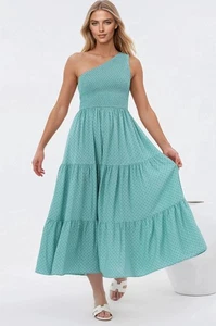 Suzzie Midi Dress - One Shoulder Elasticated Bodice Tiered Dress in Airin Print - Picture 1 of 7