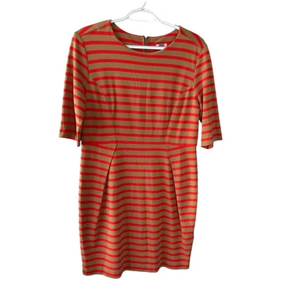 Vestido naranja fósil a rayas hasta la rodilla manga 3/4 expuesto cremallera trasera talla grande Foto 1 de 4