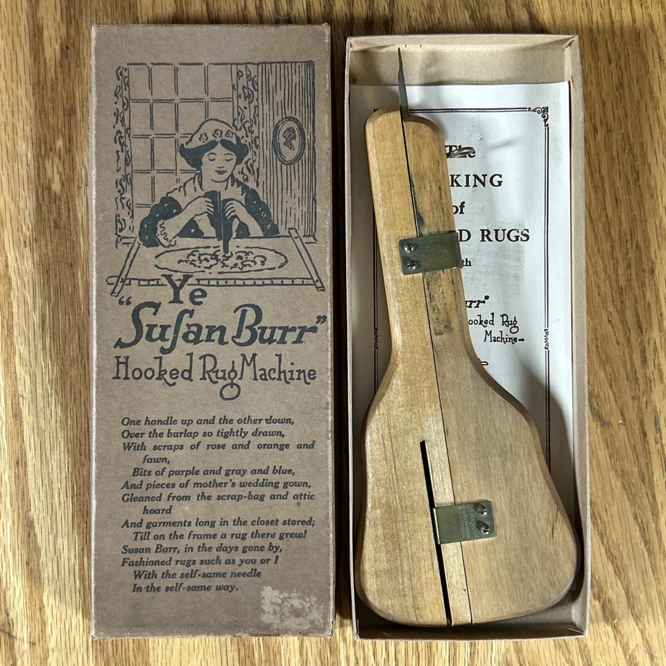 复古 Ye Sufan Burr 钩钩地毯机缝纫广告带原装盒 — 第 1/4 张图片
