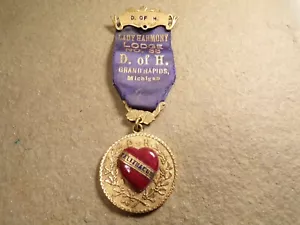 Antique D of H Badge Medal Ribbon Pin Freemasonry Masonic Lodge Grand Rapids - Picture 1 of 7