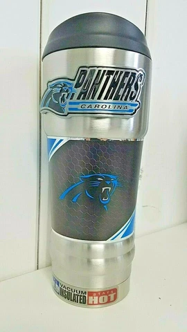 Carolina Panthers "MVP" 18 ounce Stainless Steel Tumbler Mug Cup Great American Cover