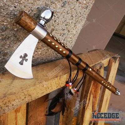 19" NATIVE AMERICAN PEACE PIPE HATCHET TOMAHAWK Replica w/ Functional Pipe - Image 1 of 4