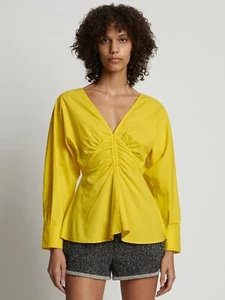 PROENZA SCHOULER WHITE LABEL POPLIN V-NECK TOP YELLOW SIZE 6 MEDIUM NWOT - Foto 1 di 15