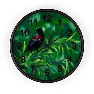 Rotflügeliger schwarzer Vogel Wanduhr Cottagecore - Bild 1 von 19