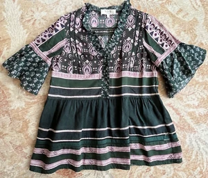 WOMEN'S SEA NEW YORK FLOAT SHIRT GREEN PURPLE PAISLEY RUFFLES 2 **READ** - Picture 1 of 10
