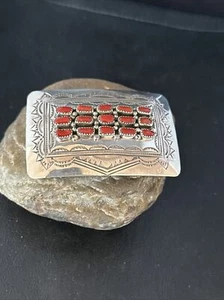 Rote Koralle Navajo Sterlingsilber Concho Gürtelschnalle 14797 - Bild 1 von 12