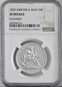 1853 50C SEATED HALF DOLLAR ARROWS & RAYS NGC XF DETAILS "CLEANED" #6902946-014 - Picture 1 of 4