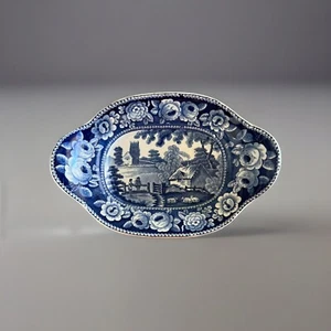 Antico piatto Clews blu transferware, modello chiesa villaggio 8,25" - Foto 1 di 7