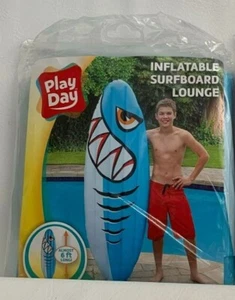 Play Day Inflatable Surfboard Lounge Shark Design Blue Multi Ages 14+ NEW - Picture 1 of 4