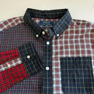 Polo Ralph Lauren Boys Plaid Color Block Long Sleeve Button XL natural stretch - Picture 1 of 4