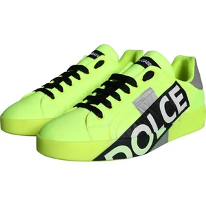 DOLCE & GABBANA Shoes Sneaker Portofino Neon Green Low Top Leather EU42.5 /US9.5 - Picture 1 of 10