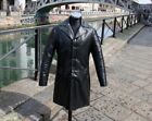 Men's leather trenchcoat black single breasted vintage made in italy size L