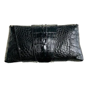 Midnight Black echt exotisch Kroko Wickel Clutch Schultertasche Handtasche - Bild 1 von 7