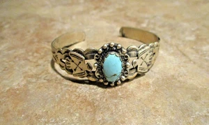 OLD 1950's Navajo Sterling Silver Turquoise THUNDERBIRD Bracelet - Picture 1 of 14