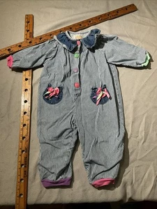 Vintage Threads für Kinder Jugend Overall Gr. 3 blau Eisenbahn Streifen Knopf Strampler - Bild 1 von 13