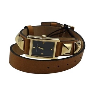 Rebecca Minkoff Edelstahl Echtleder Nieten Wickel Uhr - Picture 1 of 6